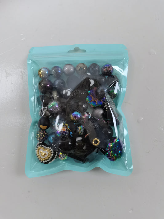 black beads mix in bag 50 pcs